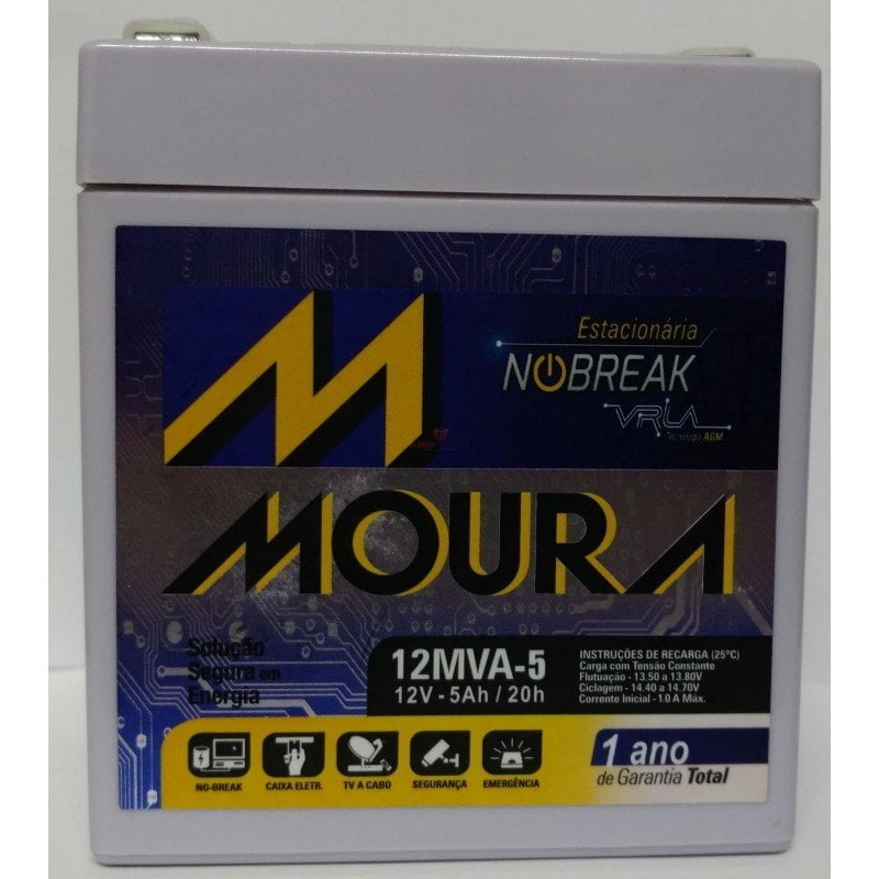 Bateria de alarme Moura 12v 5Ah estacionaria nobreak