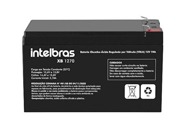 Vista frontal da Bateria VRLA 12V 7,0Ah XB 1270 Intelbras