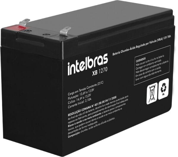 Vista Lateral da Bateria VRLA 12V 7,0Ah XB 1270 Intelbras